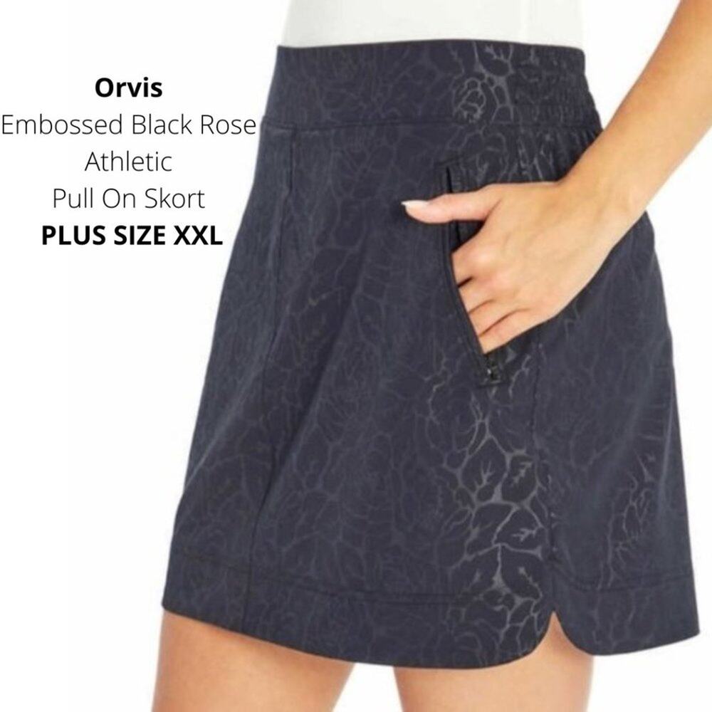 NEW - Orvis Embossed Black Rose Athletic Pull On Skort PLUS SIZE XXL zip pockets